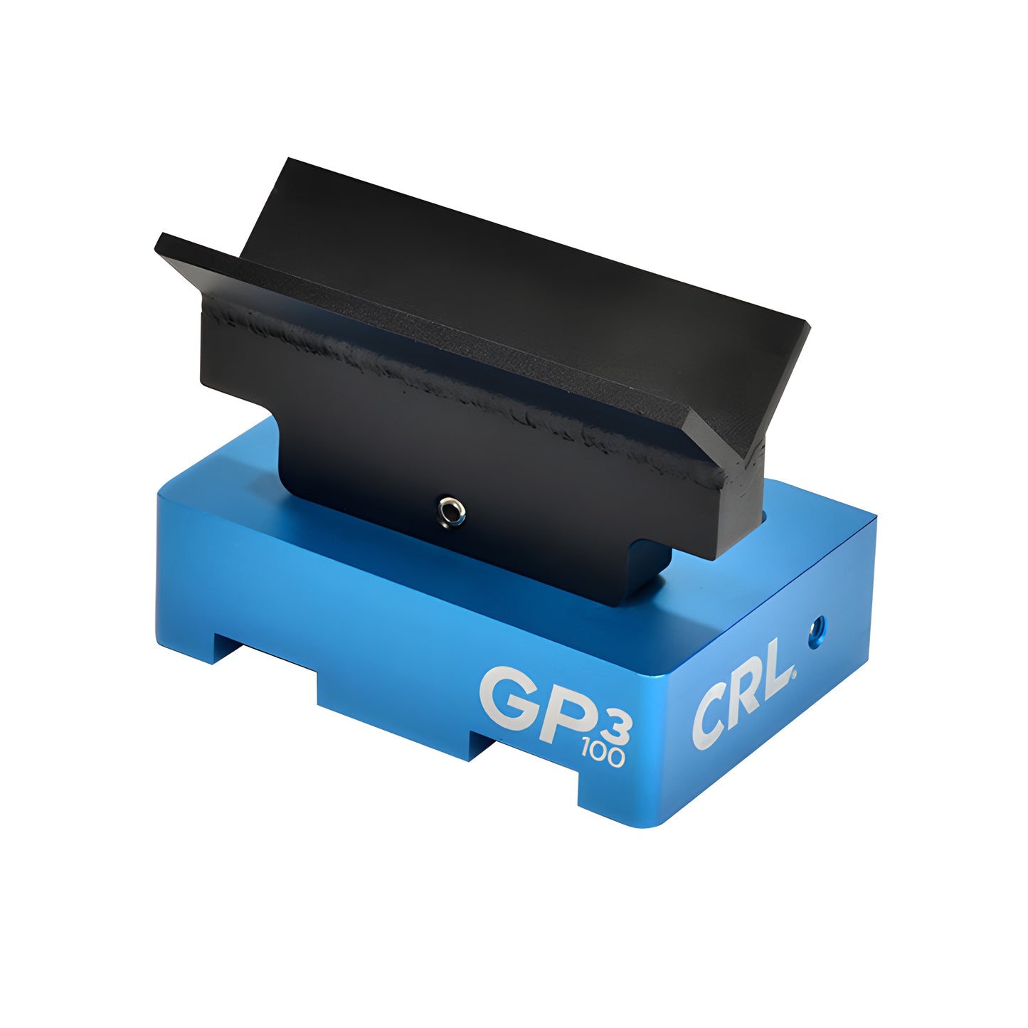 GP3100 glass lifting accessory - blue anodized base with black angled saddle for precise large-format glass