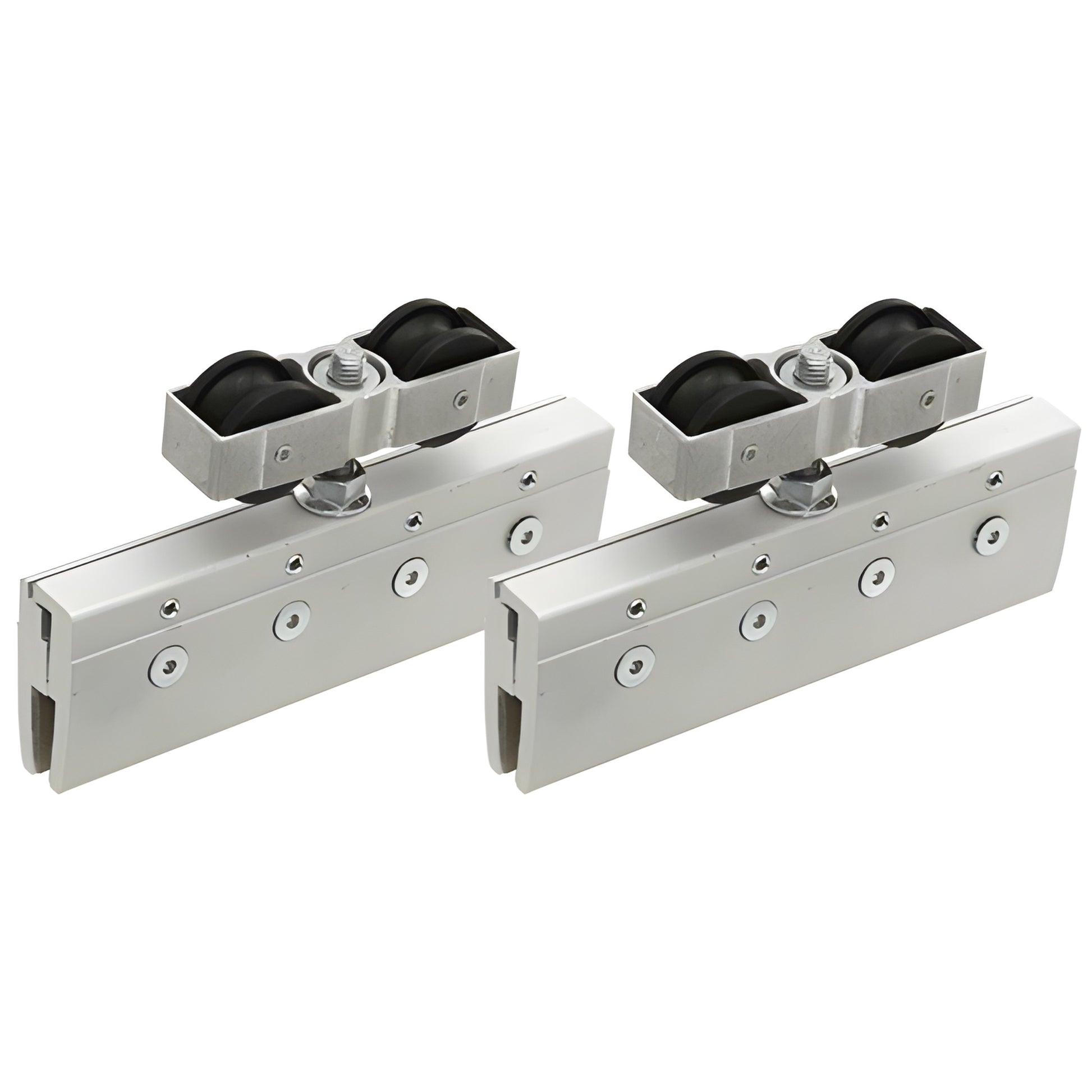 CRL3986 silver tandem roller hanger assemblies for 5/16-1/2 tempered glass sliding doors, adjustable height.