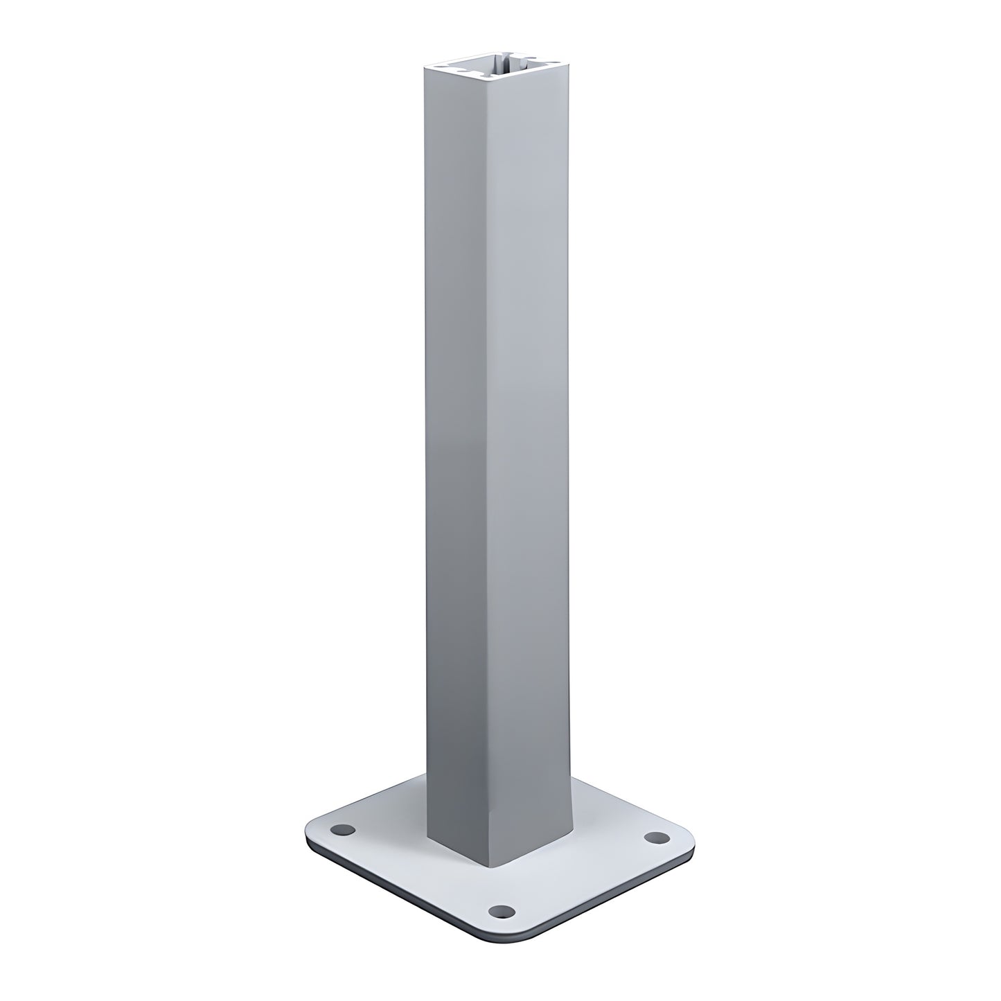 Silver metallic aluminum surface-mount stanchion, PSTBP8S - 1-1/2" x 2" x 24", baseplate for 2-3/8" post.