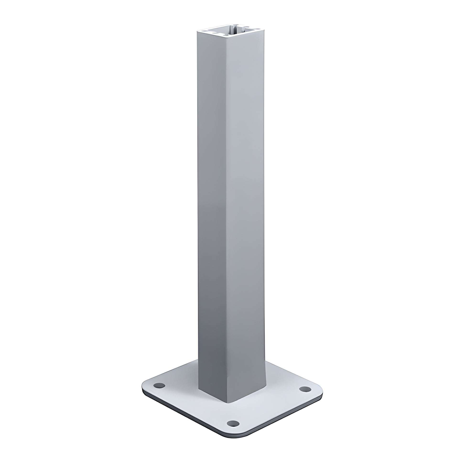 Silver metallic aluminum surface-mount stanchion, PSTBP8S - 1-1/2" x 2" x 24", baseplate for 2-3/8" post.