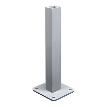 Silver metallic aluminum surface-mount stanchion, PSTBP8S - 1-1/2" x 2" x 24", baseplate for 2-3/8" post.