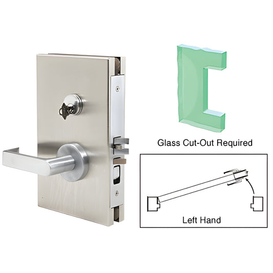 Brushed stainless steel center lock for 1/2" (12mm) glass doors, 6x10 in, left-hand DL610L0BS
