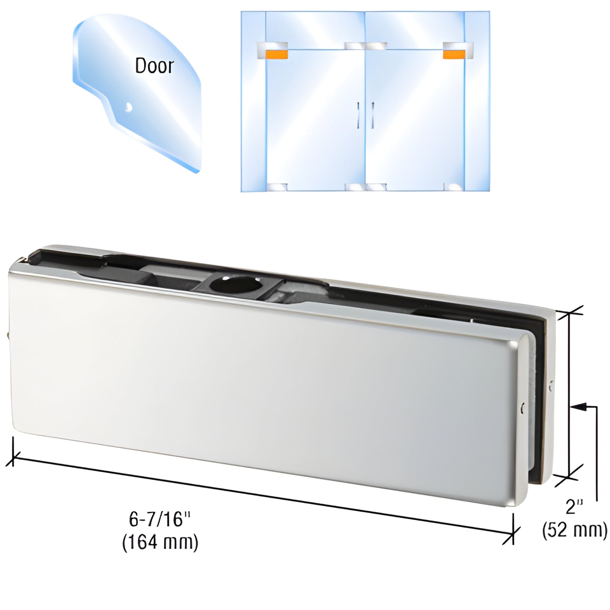 PH21APS polished stainless steel top door patch fitting for 3/8-1/2 in glass, 6-7/16" 2" (164 52 mm), includes insert