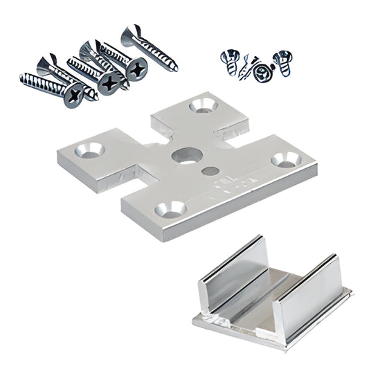 D1990A3W aluminum satin-anodized 2x2 square base plate kit with cap and screws for glass partition posts.