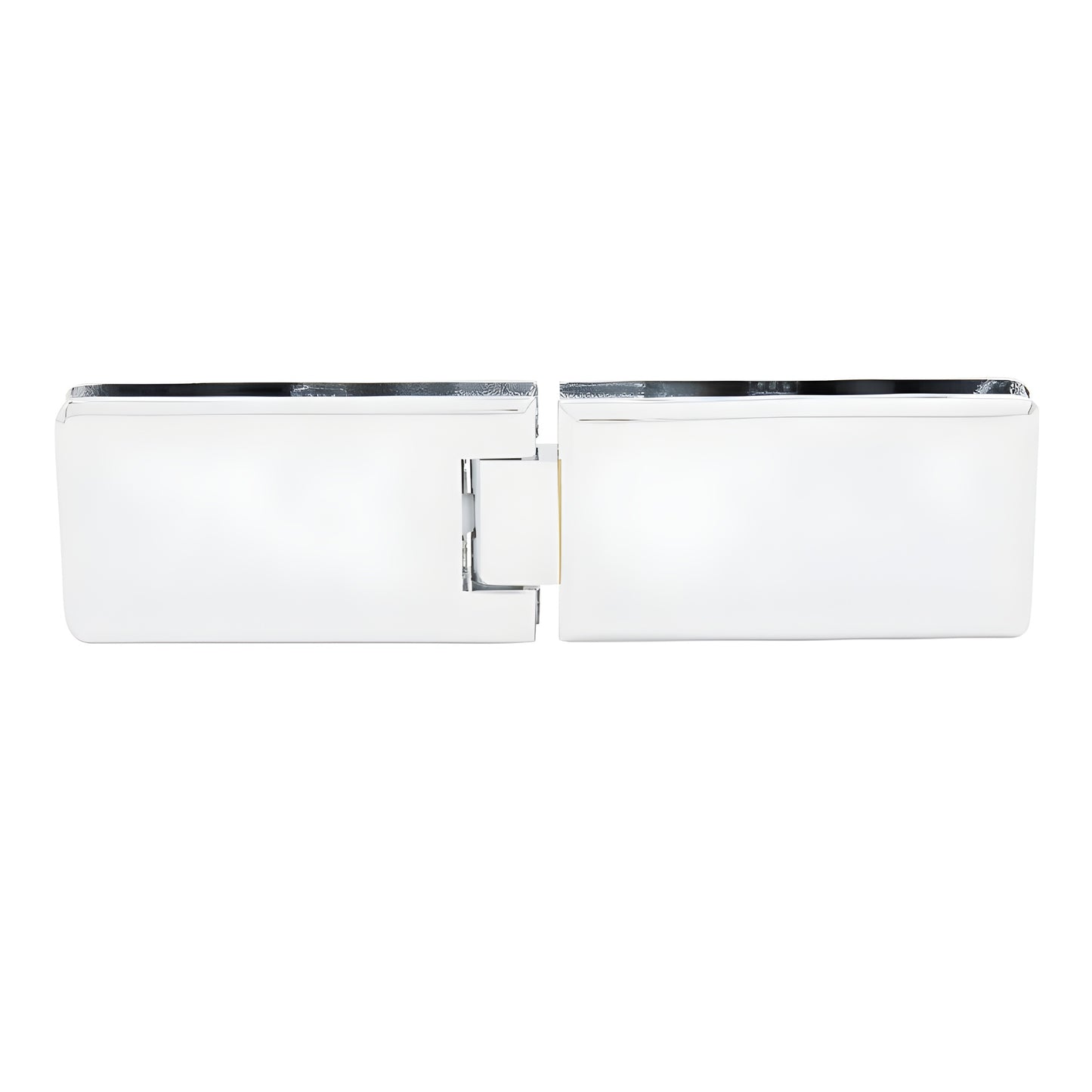 Polished chrome solid-brass 180 glass-to-glass frameless shower hinge, beveled rectangular design (SKU GRA180CH)