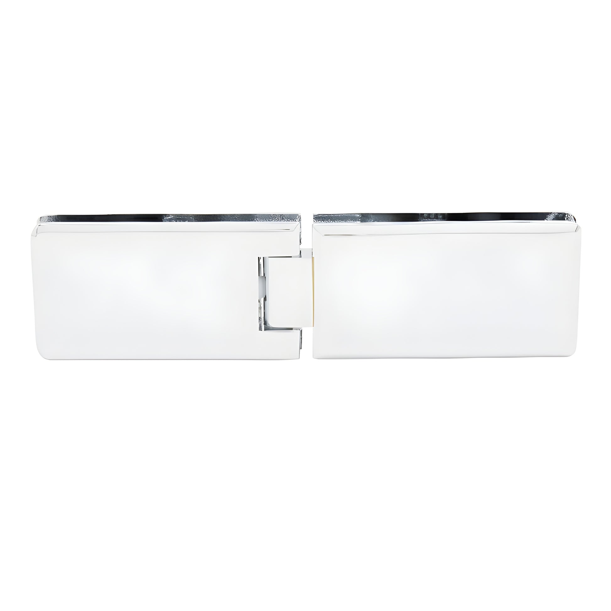 Polished chrome solid-brass 180 glass-to-glass frameless shower hinge, beveled rectangular design (SKU GRA180CH)