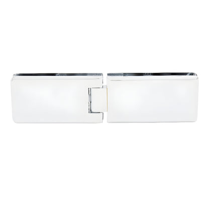 Polished chrome solid-brass 180 glass-to-glass frameless shower hinge, beveled rectangular design (SKU GRA180CH)