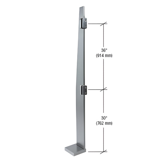 72" brushed stainless steel freestanding glass partition post (316) with welded flange and glass fittings. SKU K72REKBS