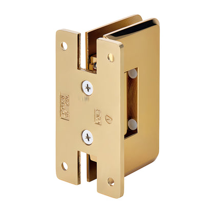 French gold brass Cologne shower door hinge, wall mount "H" back plate, beveled edges, fits 3/8-1/2" glass.