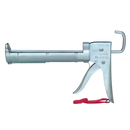 KM27RD Newborn ratchet caulking gun, 2 x 8.5 in metal barrel, silver finish, ratchet rod, red wrist strap