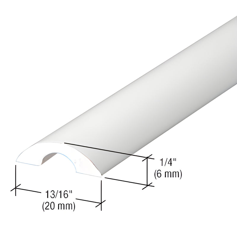 Gloss white aluminum half round shower door threshold SDT980W, 95 in long, 13/16" x 1/4" profile, channels water back