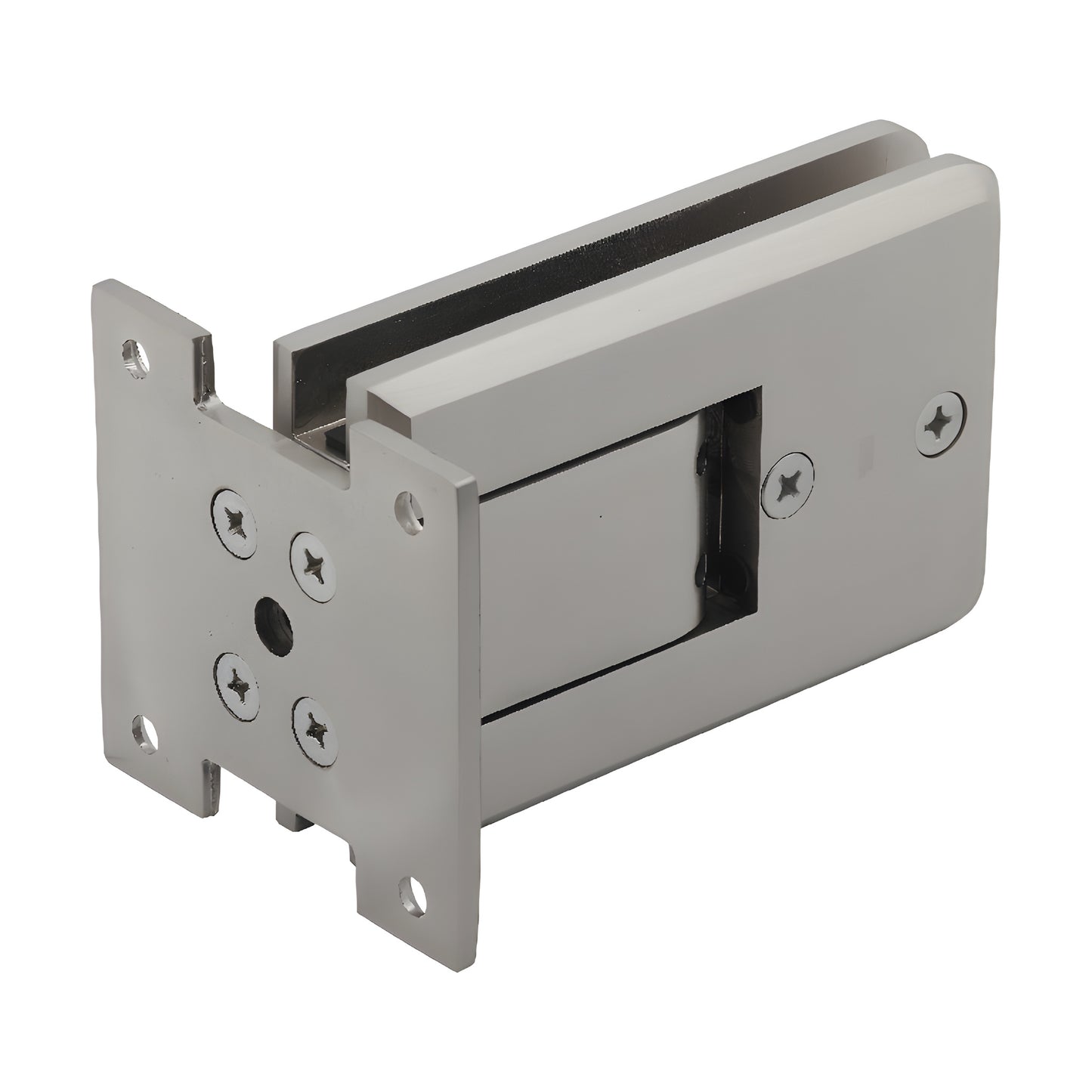 ATL01BN Atlas brushed-nickel all-glass hinge, adjustable self-centering brass for 8-12mm tempered glass