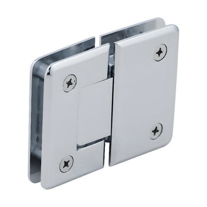 P1N580CH Pinnacle polished chrome brass frameless glass-to-glass shower hinge, beveled edges, self-centering pivot.
