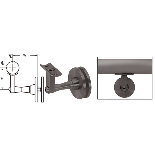 HR2SGDU black bronze glass-mounted adjustable handrail bracket, stainless steel, fits 1.5-2 in tubing, 2-7/8 in projection