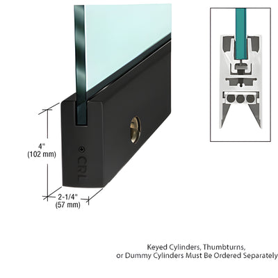 CRL Matte Black 4" Square Glass Door Rail with Lock for 1/2" Glass