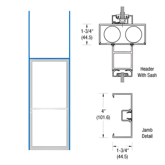 CRL H-frame door frame, black bronze anodized, open-back jamb for 36 84 door, header and jamb detail diagram.