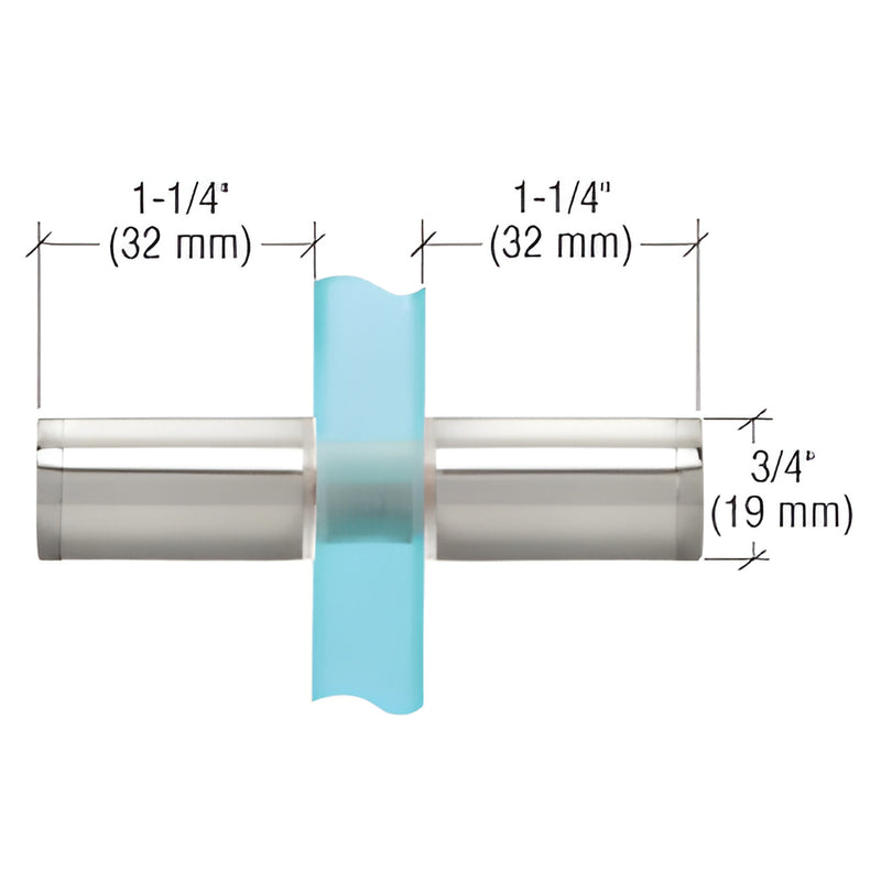 Polished chrome brass cylinder shower door knob (SKU SDKP112CH), 3/4" dia, 1-1/4" projection, fits 1/4-1/2" glass