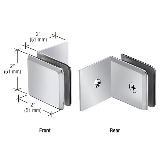 Polished chrome brass 90 fixed-panel beveled clamp BGC039CH for 3/8-1/2 tempered glass (front and rear views)