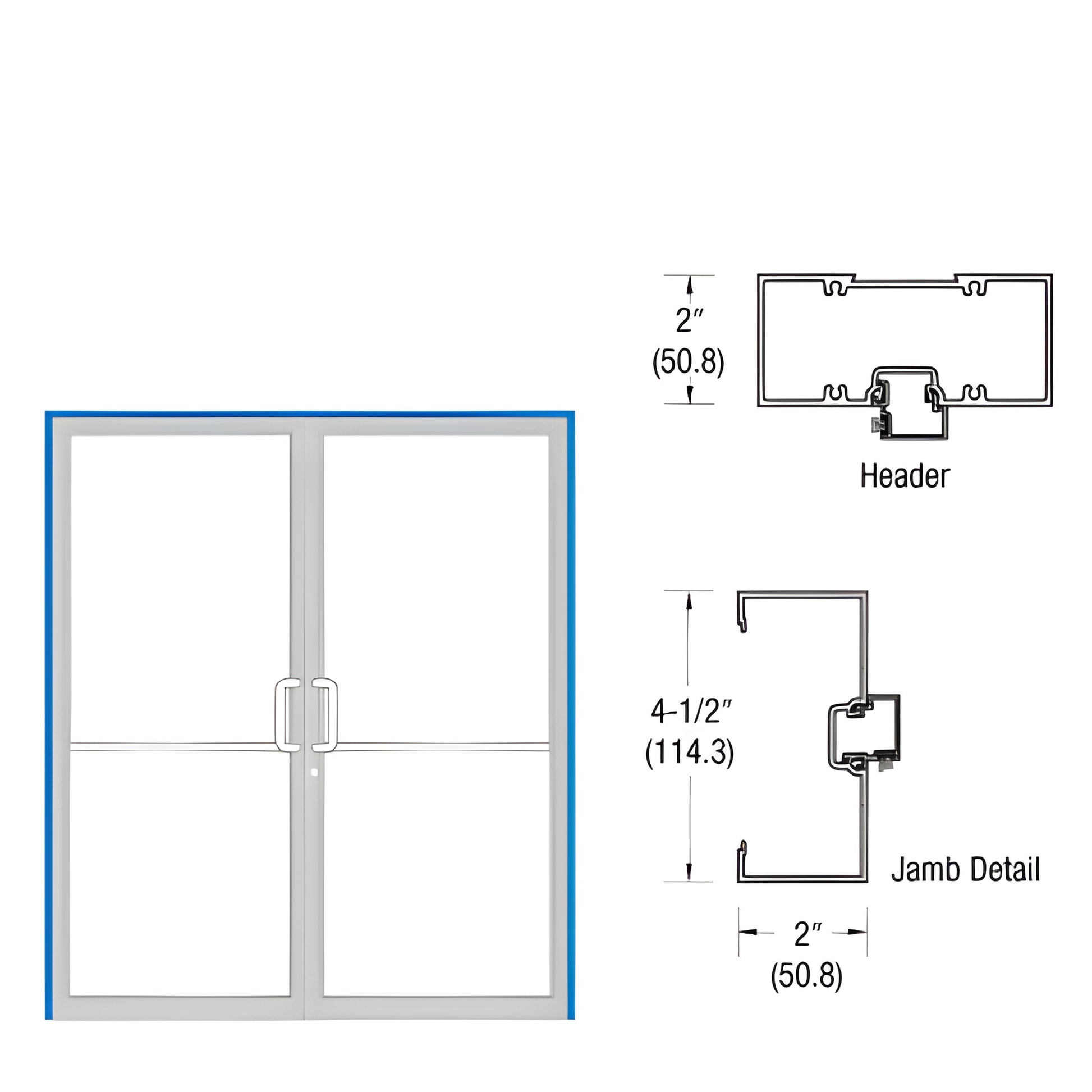 Clear anodized aluminum 2 in x 4.5 in complete frame for 72x84 double butt-hinge storefront door, SKU 0B72511