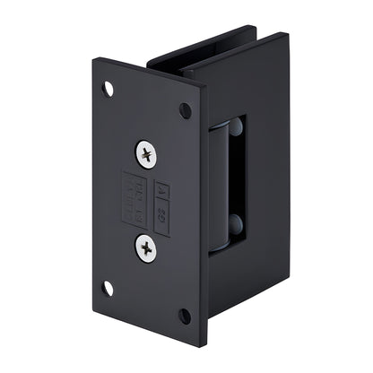 GEN337MBL matte black adjustable Geneva shower door hinge, full back plate, brass, fits 8-12mm tempered glass.