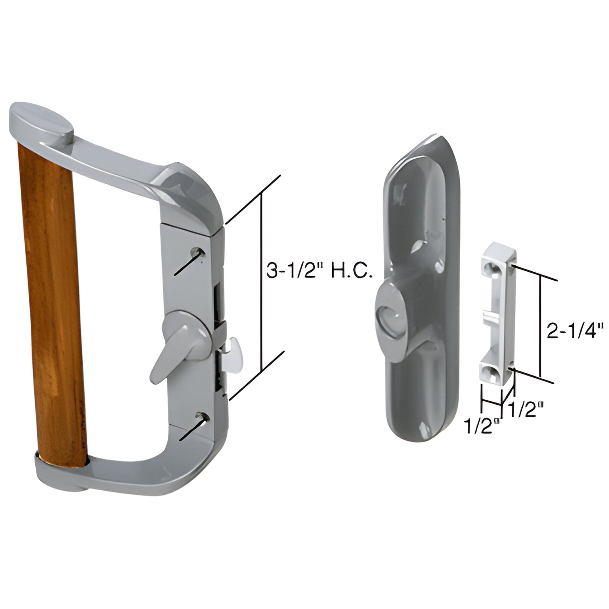 CRL C1016 aluminum surface latch handle set with wood pull, thumbturn and two-way keeper, 8" body, 3-1/2" H.C.
