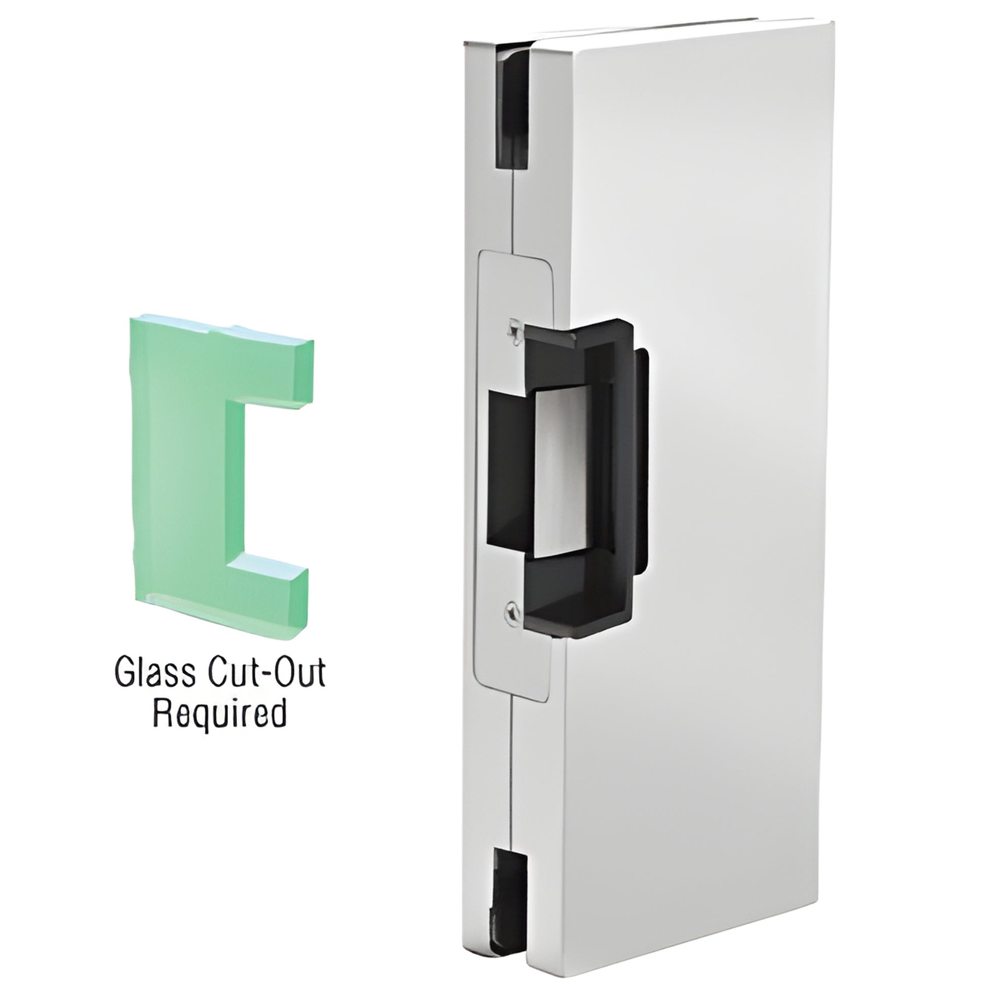 Satin anodized glass keeper DLER410SC, right-hand 4 10 center lock for 1/2" tempered glass.