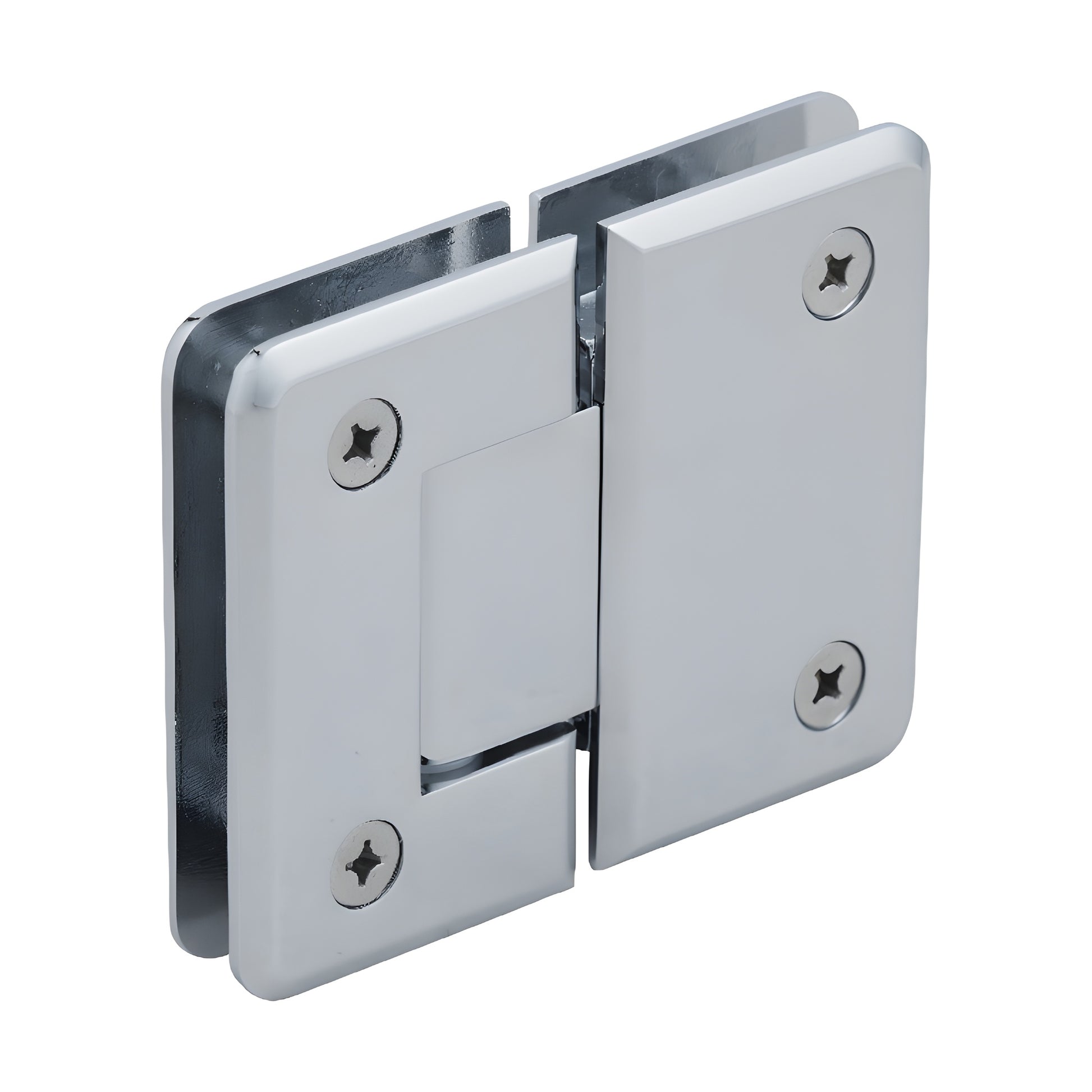 Polished chrome CRL Pinnacle glass-to-glass shower hinge P1N180CH, beveled brass, self-centering, fits 8-12mm glass.