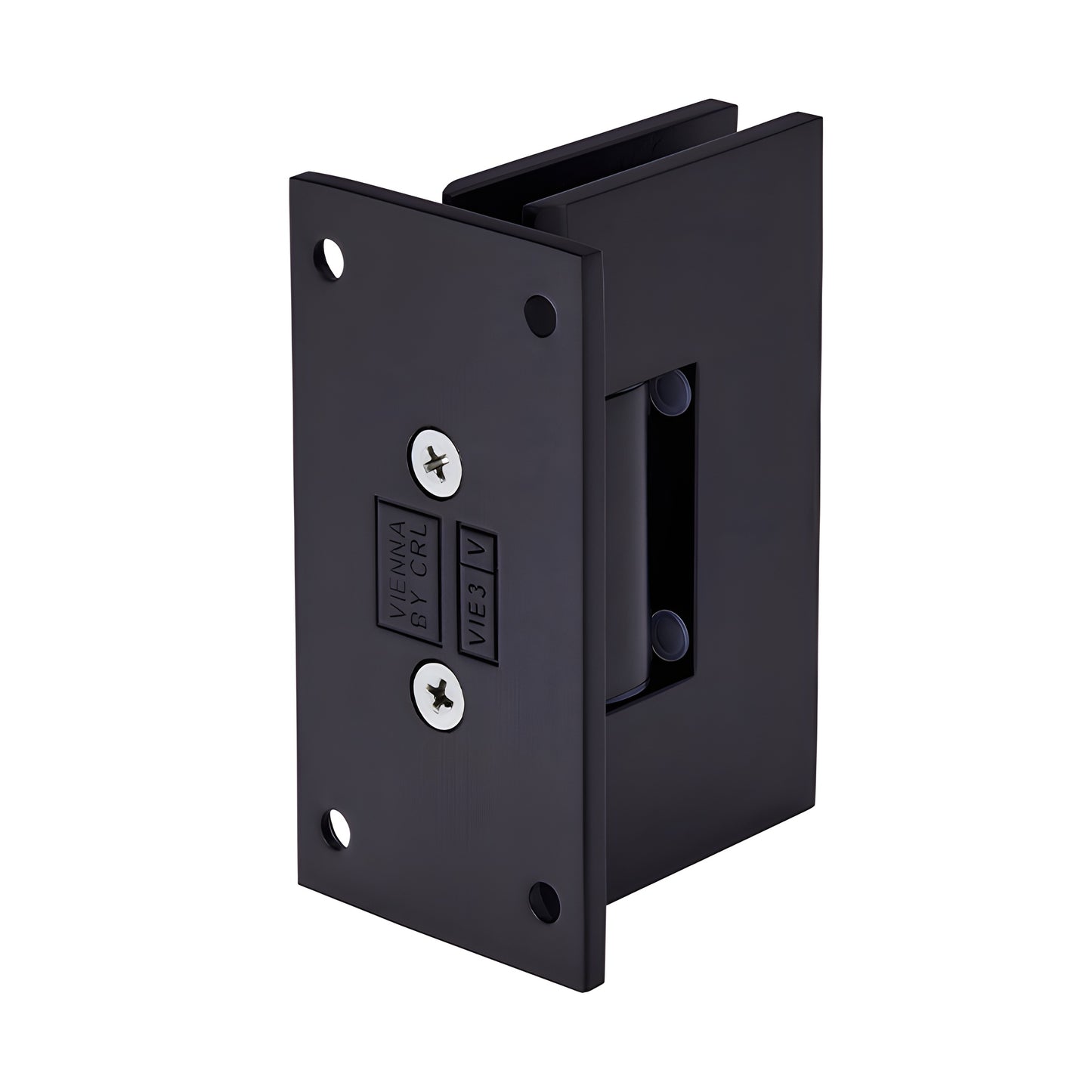 CRL Vienna shower hinge V1E0370RB, oil rubbed bronze brass full back plate for 3/8-1/2 glass, squared design.