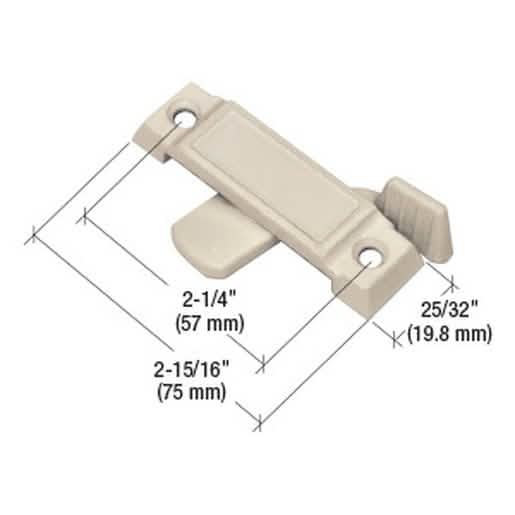 CRL Tan Sliding Window Lock with 2-1/4" Screw Holes and 1/2" Latch Projection.