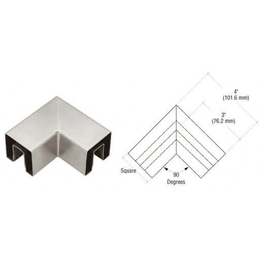 CRL Brushed Stainless 90° Corner for 1/2" Glass Cap Railing - Sleek Square Design