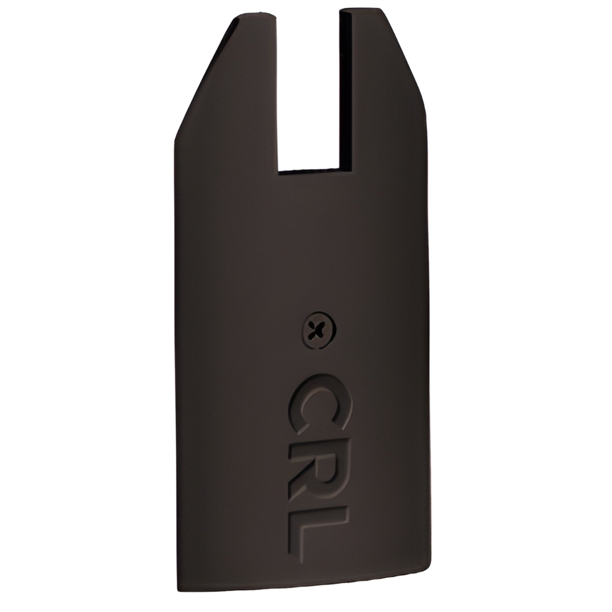 Matte black aluminum tapered end cap for 4" Wedge-Lock door rail, embossed "CRL" (SKU DREC4TMBL)