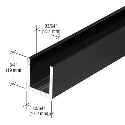 CRL Matte Black 1/2" Deep U-Channel Fixed Panel Shower Track 144"
