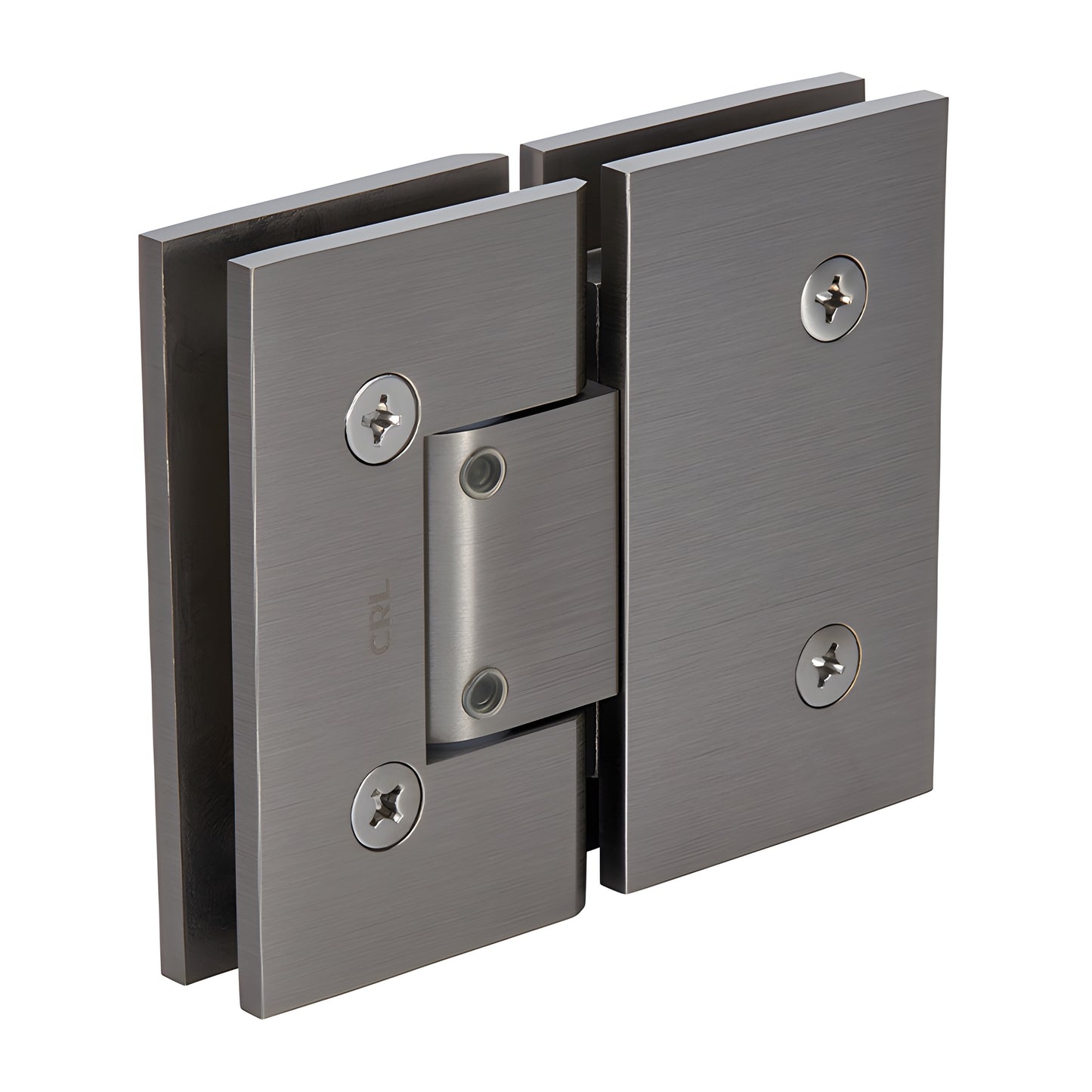 Brushed nickel Vienna adjustable glass-to-glass shower hinge, squared brass design for 3/8-1/2" glass (SKU V1E380BN)