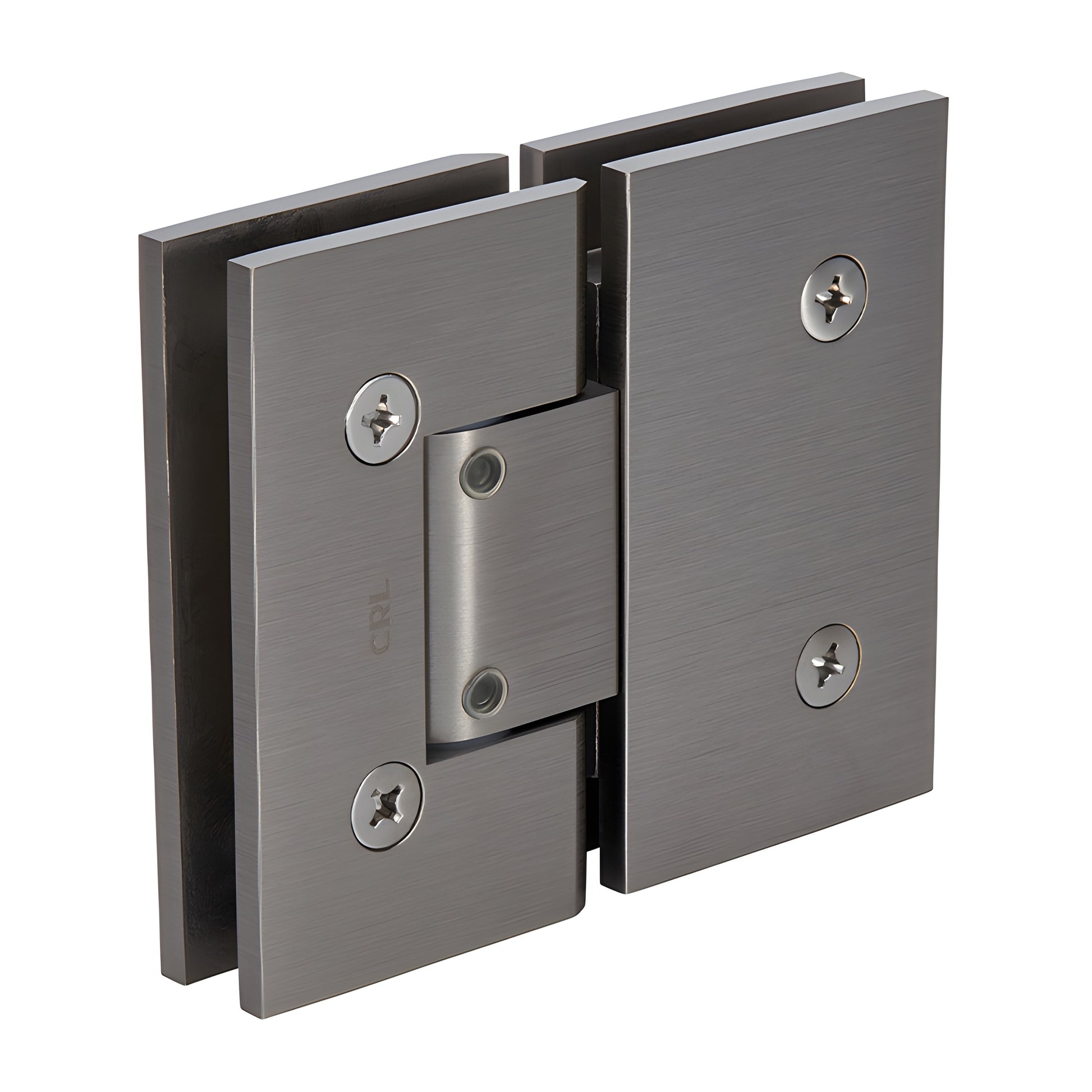 Brushed nickel Vienna adjustable glass-to-glass shower hinge, squared brass design for 3/8-1/2" glass (SKU V1E380BN)