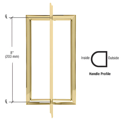 CRL 8" Unlacquered Brass RM Series Flat Outside Surface/Round Tubing Inside Back-to-Back Pull Handle