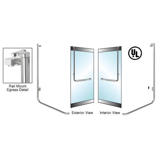 EG100D5RKBS brushed stainless electronic egress rail-mount handle for 1/2" glass doors, right-hand, 1-1/4" dia (UL)