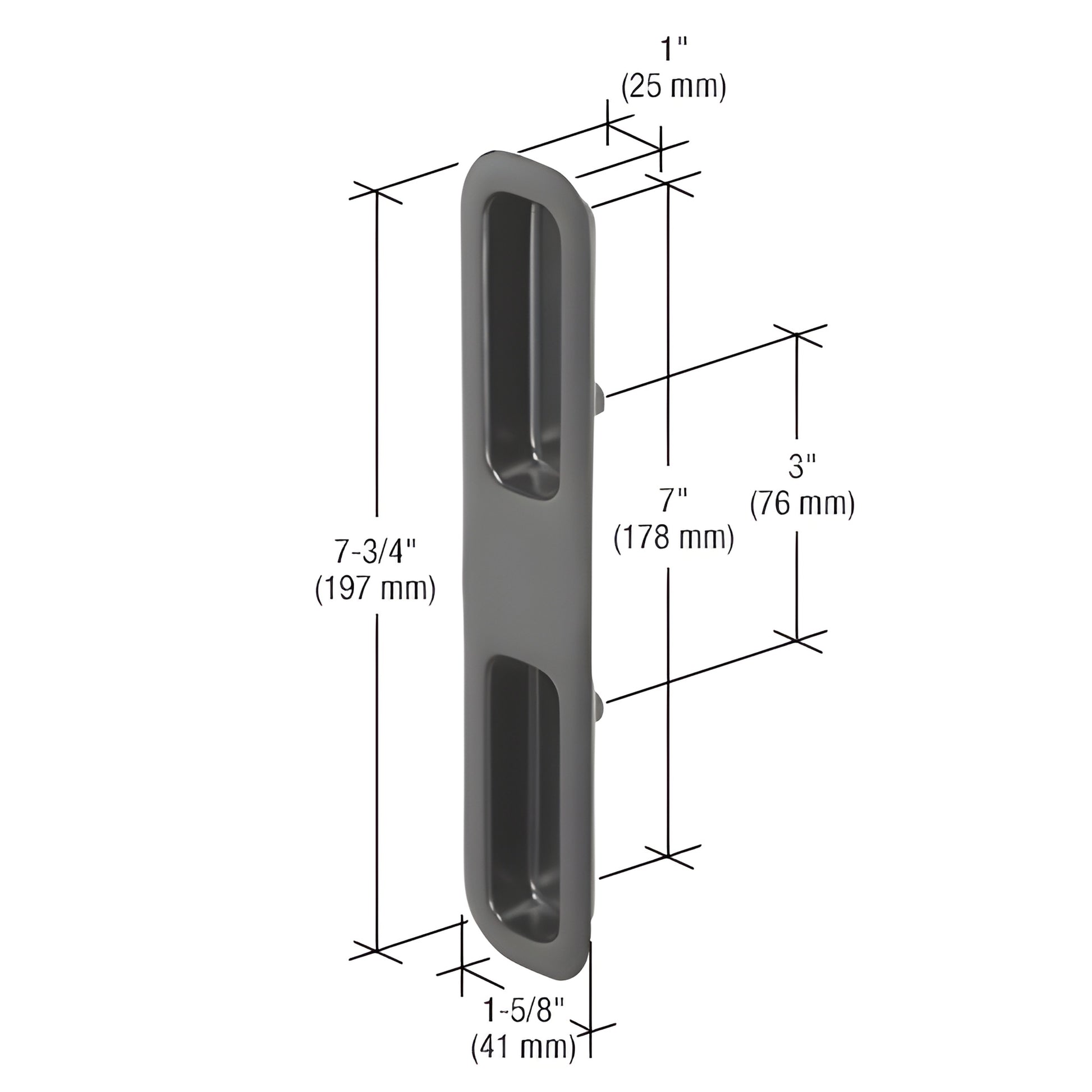 Black diecast flush-mount outside pull, aluminum, 7-3/4 in long for Series 950 dual-glazed doors - SKU C1087.
