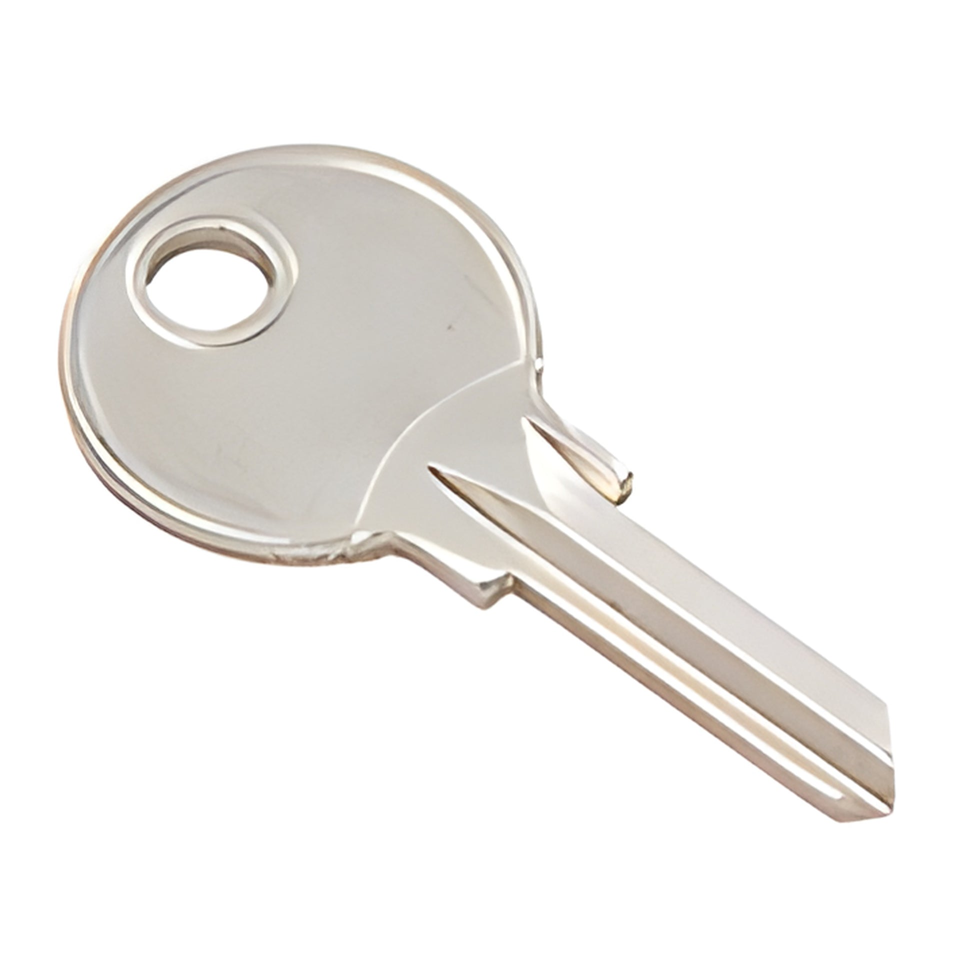 Blank metal key (SKU BKEY), shiny single-side cut key blank for CRL plunger/thru-glass locks.