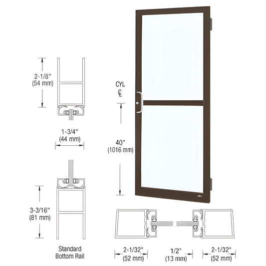 Black bronze anodized narrow-stile aluminum butt-hung entrance door with 1/4" clear glass, offset pull and panic device - SKU