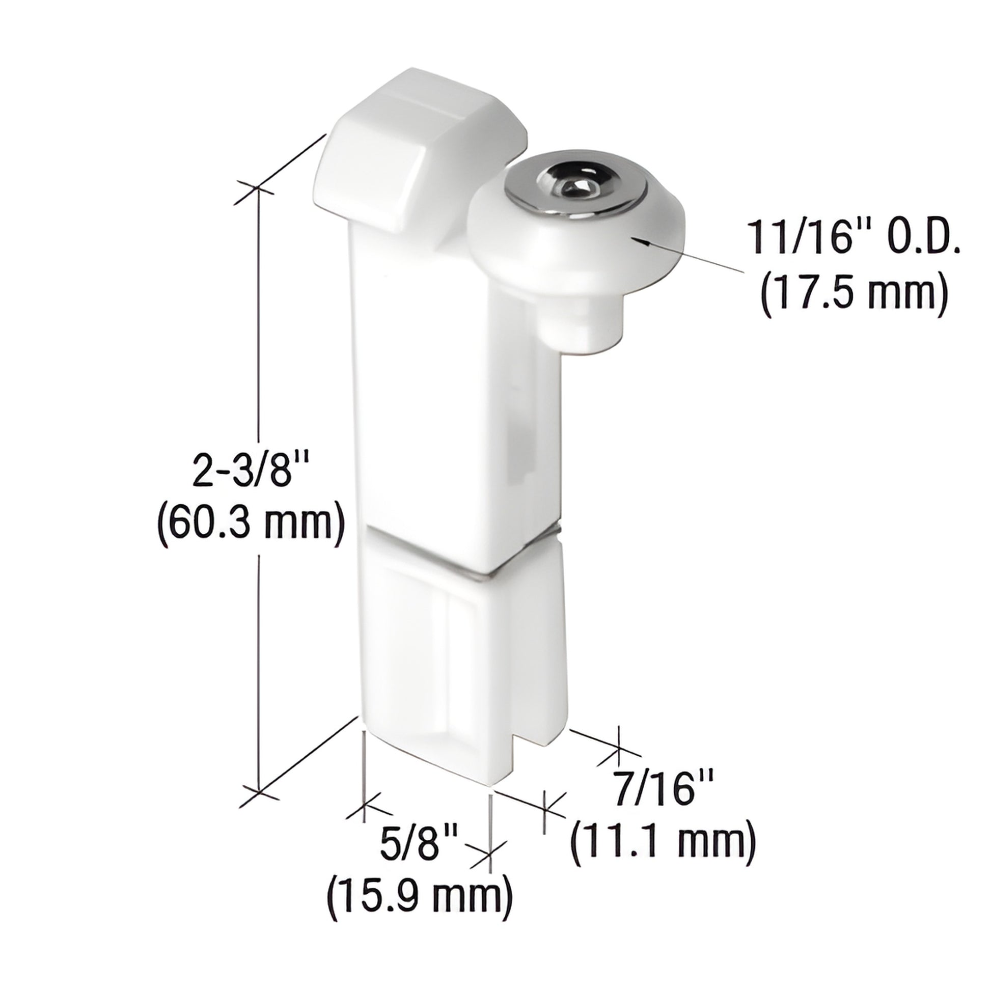 CRL B543 top-hung nylon roller for Ador/HiLite sliding doors; white oval-edge nylon wheel, 2-3/8" housing, pack of 2
