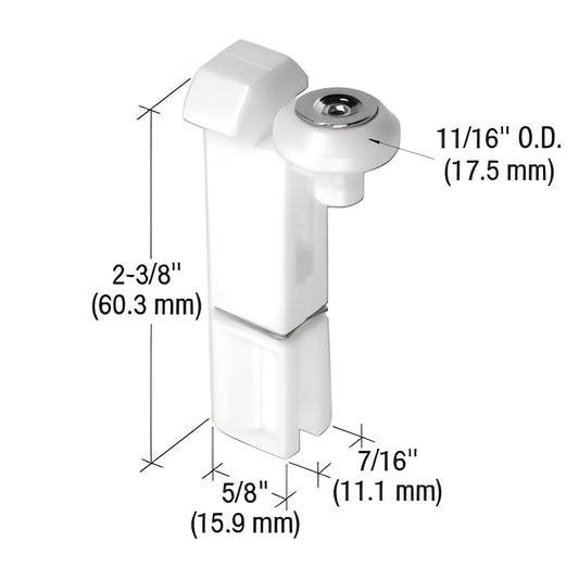 CRL B543 top-hung nylon roller for Ador/HiLite sliding doors; white oval-edge nylon wheel, 2-3/8" housing, pack of 2