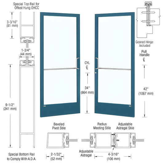 CRL narrow stile commercial entrance door CD22971 - custom Kynar finish, 2" stiles, ADA 9-1/2" bottom rail, glass not include