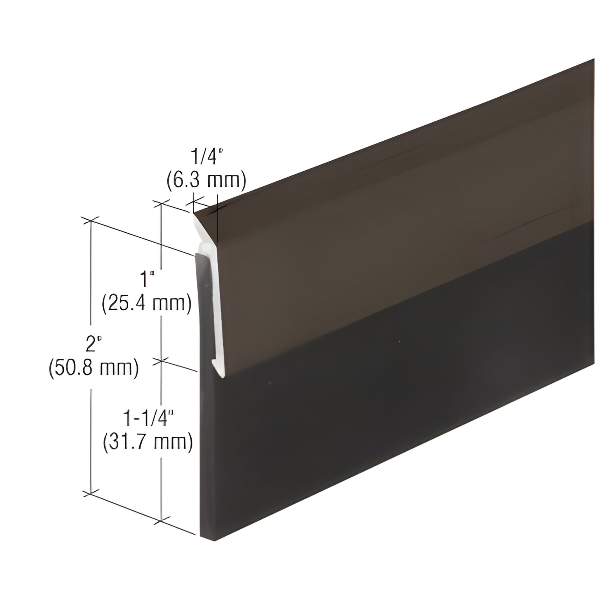 Dark bronze heavy-duty door bottom sweep (SKU 33N2D36) - aluminum trim over 2 in neoprene seal, 36 in length