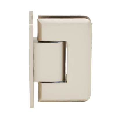 Satin nickel Pinnacle adjustable glass hinge (wall-mount H back plate), brass, for 8-12mm tempered glass - SKU P1N337SN