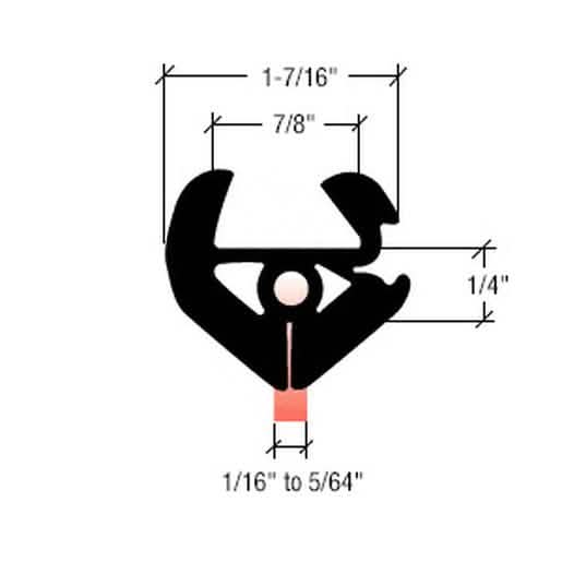 CRL Universal Weatherstrip 1/16"-5/64" Panel, 7/8" Glass - Two-Piece Self-Sealing Strip
