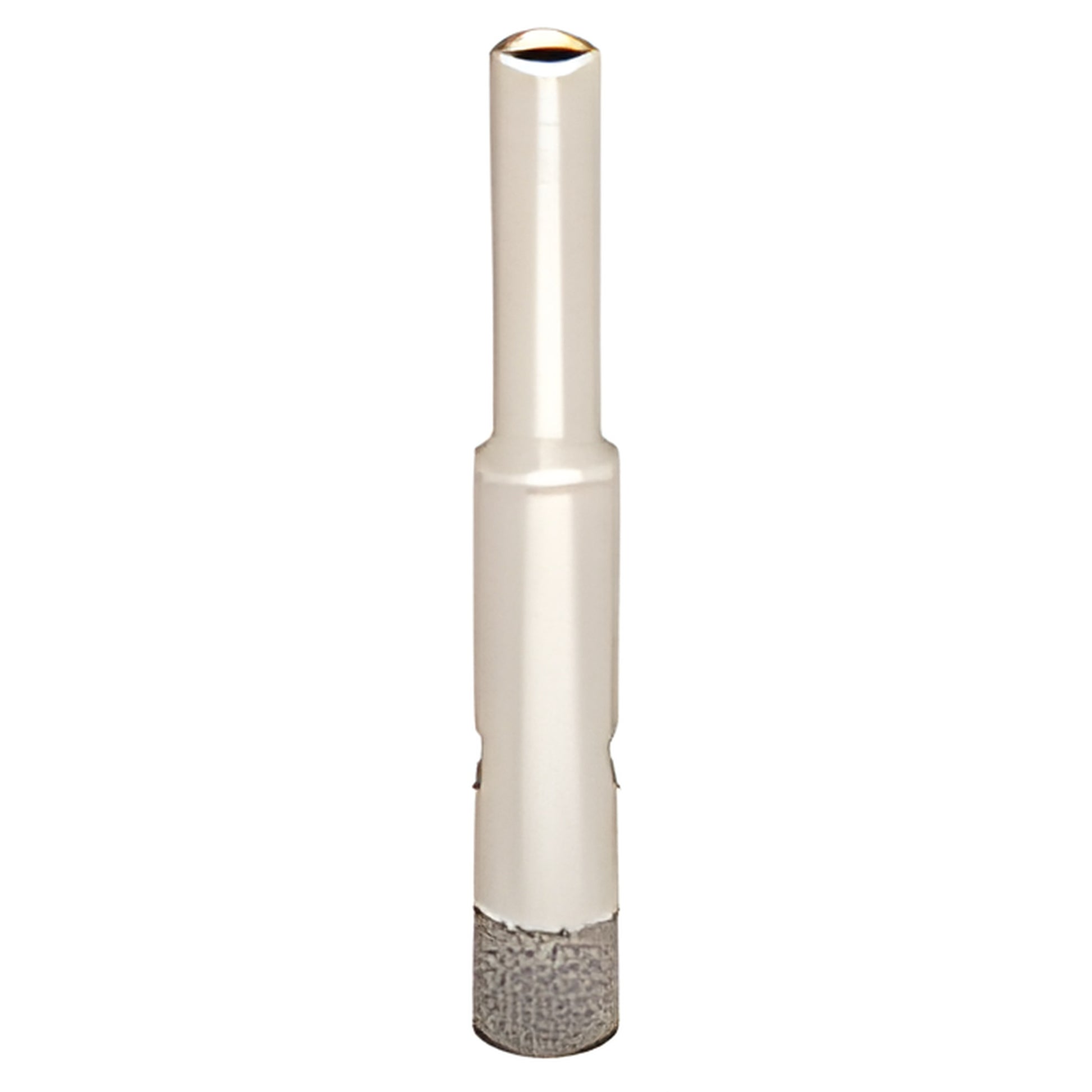 DCD12 1/2" electro-formed diamond glass drill bit with long straight shank, thin-walled core for flat plate glass.