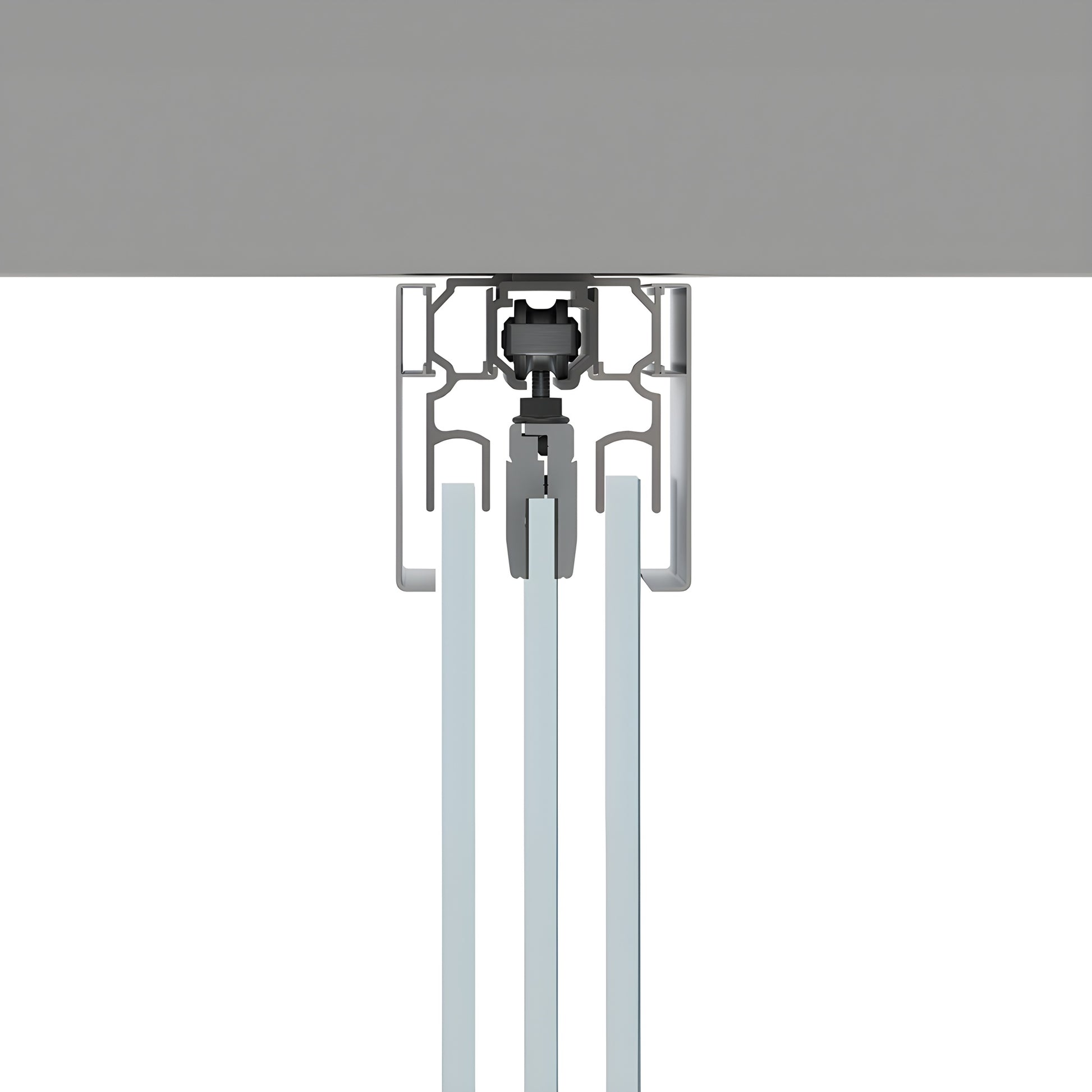 CRL502C satin-anodized ceiling-mounted track kit for top-hung tempered glass sliding doors (supports up to 176 lb)