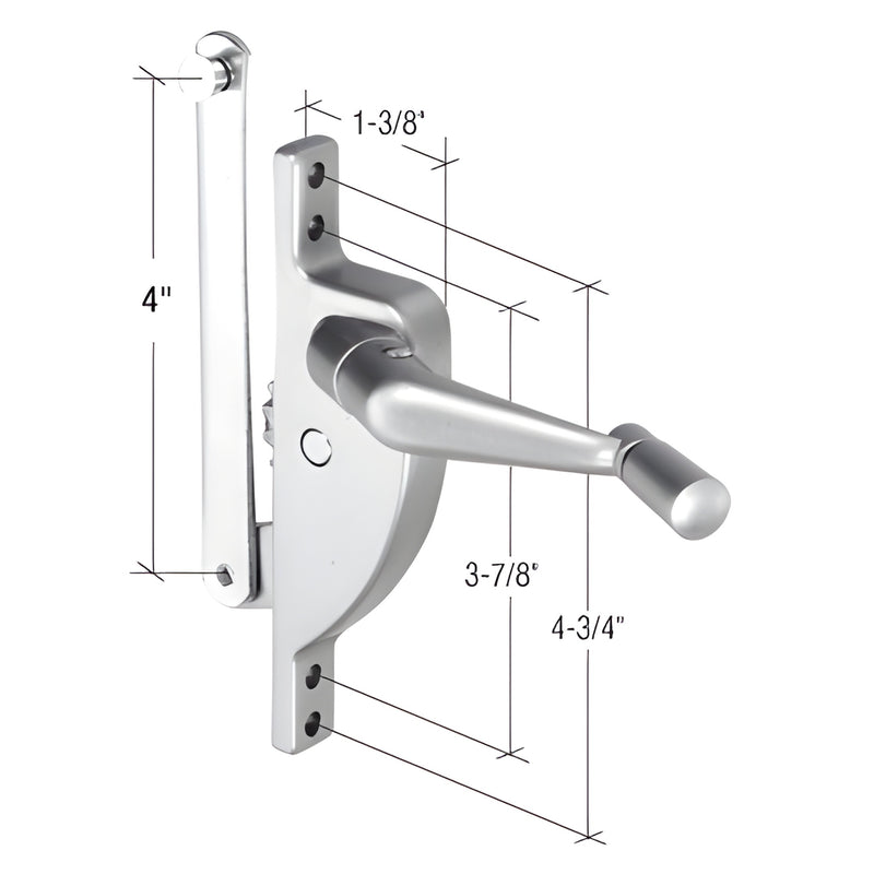 CRL H3550 aluminum right-hand jalousie window crank operator with offset handle; 3-7/8" and 4-3/4" hole centers.