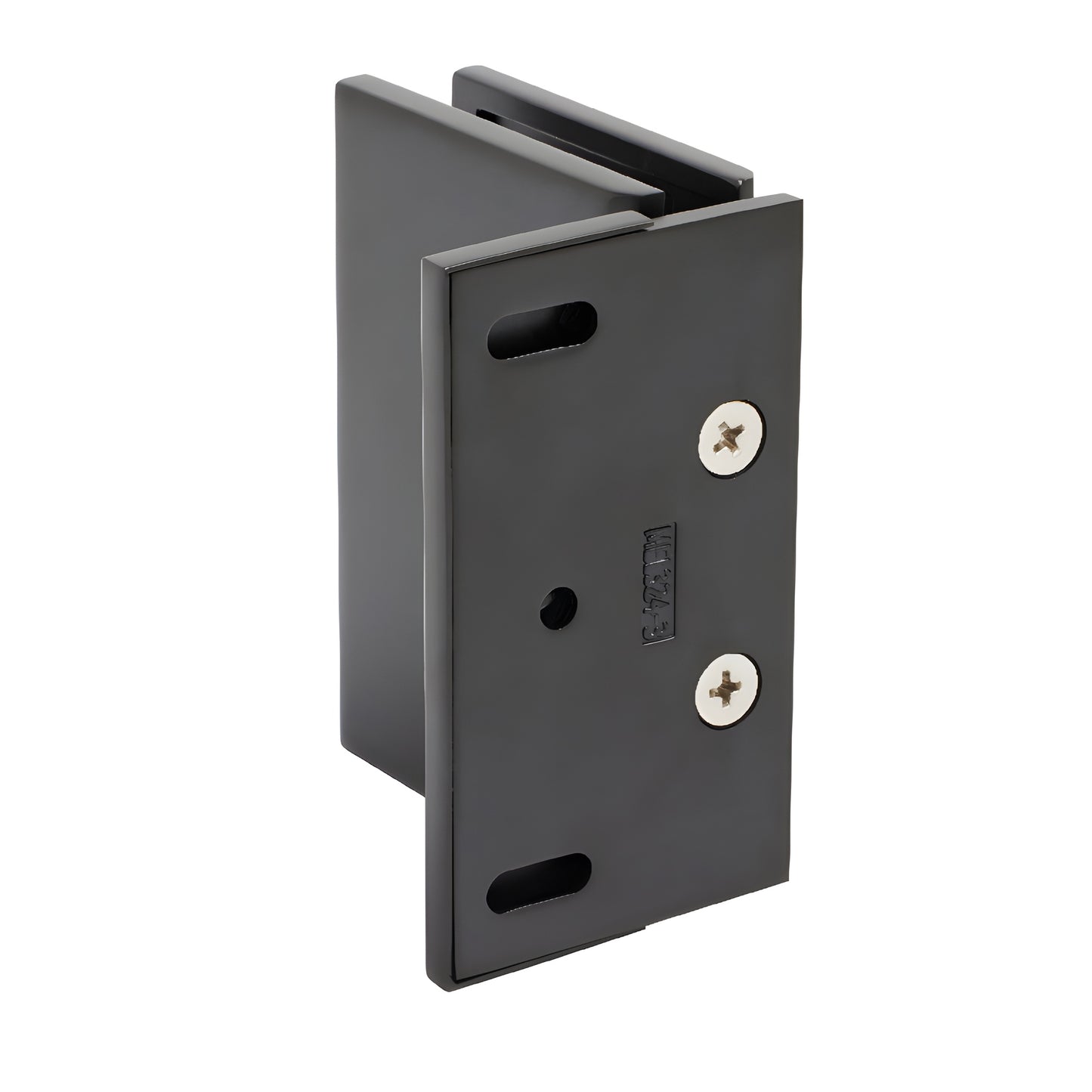 MEL024MBL matte black solid-brass shower door hinge, wall-mount offset design for 8-12mm tempered glass.