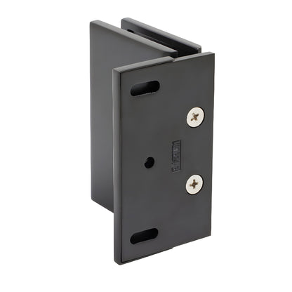 MEL024MBL matte black solid-brass shower door hinge, wall-mount offset design for 8-12mm tempered glass.
